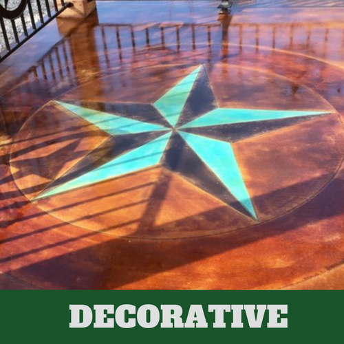 Decorative concrete with a teal colored compass. 
