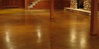 acid stained concrete in basement in Hartford, CT.