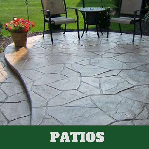Residential concrete patio with a stamped finish.