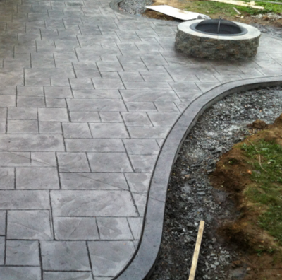 grey stamped patio with grey edging in Farmington, CT